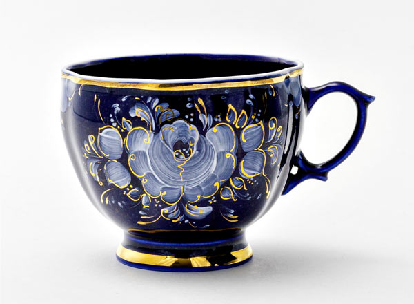 Cup tea Gzhel colors gold Lisa