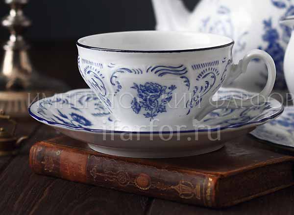 Чашка с блюдцем чайная Бернадотт Синие розы Бернадотт