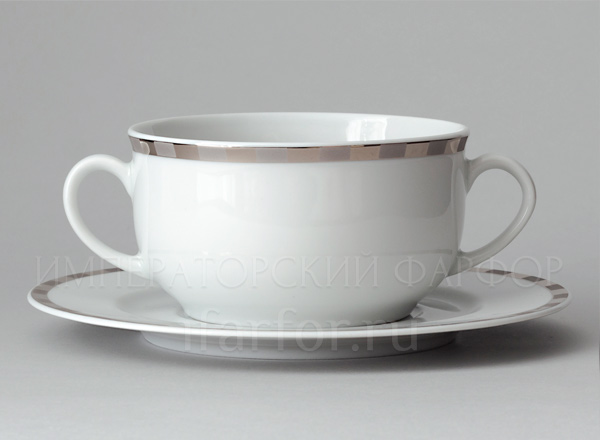 Cup and saucer for broth Platinum plates Opal