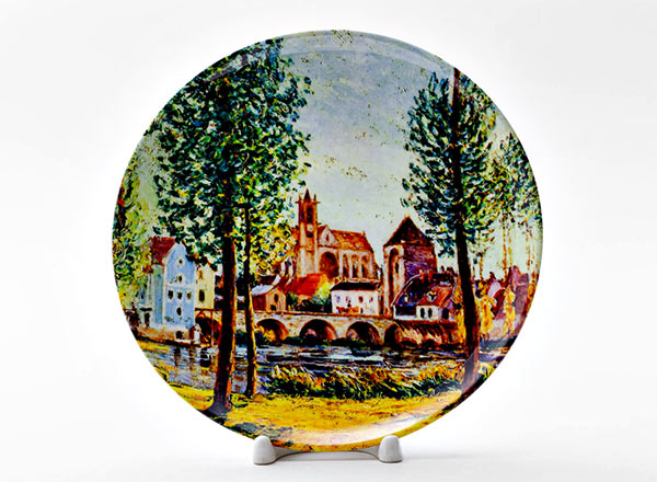 Decorative plate Sisley Alfred Moret sur Loing Bridge church and mill Sun