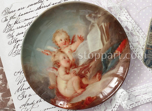 Decorative plate Boucher Francois Cupids. Allegory of music composition