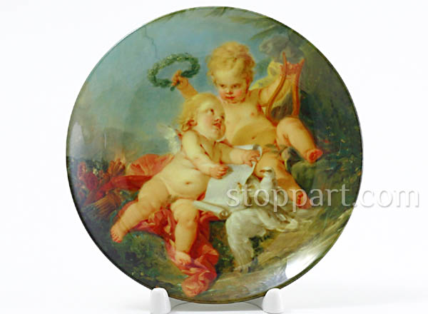 Decorative plate Boucher Francois Cupids. Together. Allegory of poetry