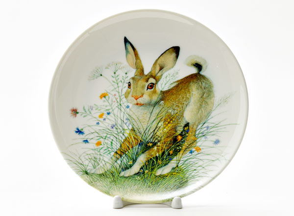 Decorative plate  Rabbit in flowers