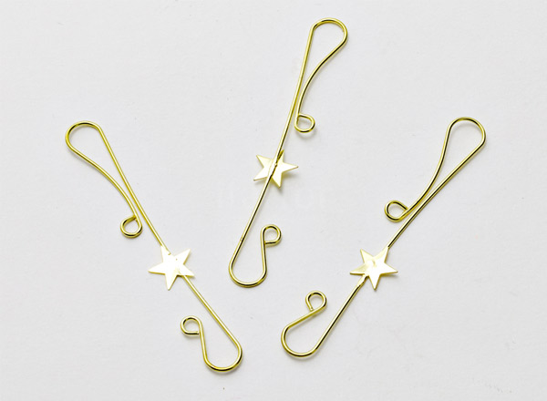 Double hooks with star for Christmas toys Gold Double hooks with star 18pcs