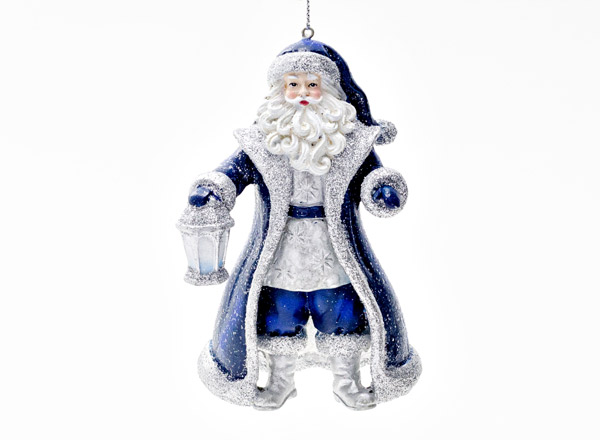 Christmas tree toy Santa Claus in a silver-blue fur coat