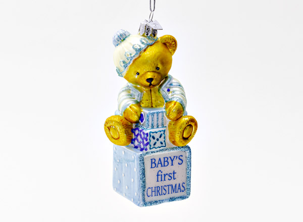 Christmas tree toy Baby bear in a blue jacket