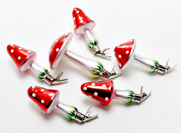Set of Christmas tree toys Mushrooms. Fly agaric on a clothespin 