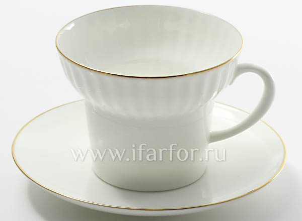 Чашка с блюдцем чайная Золотая лента Волна
