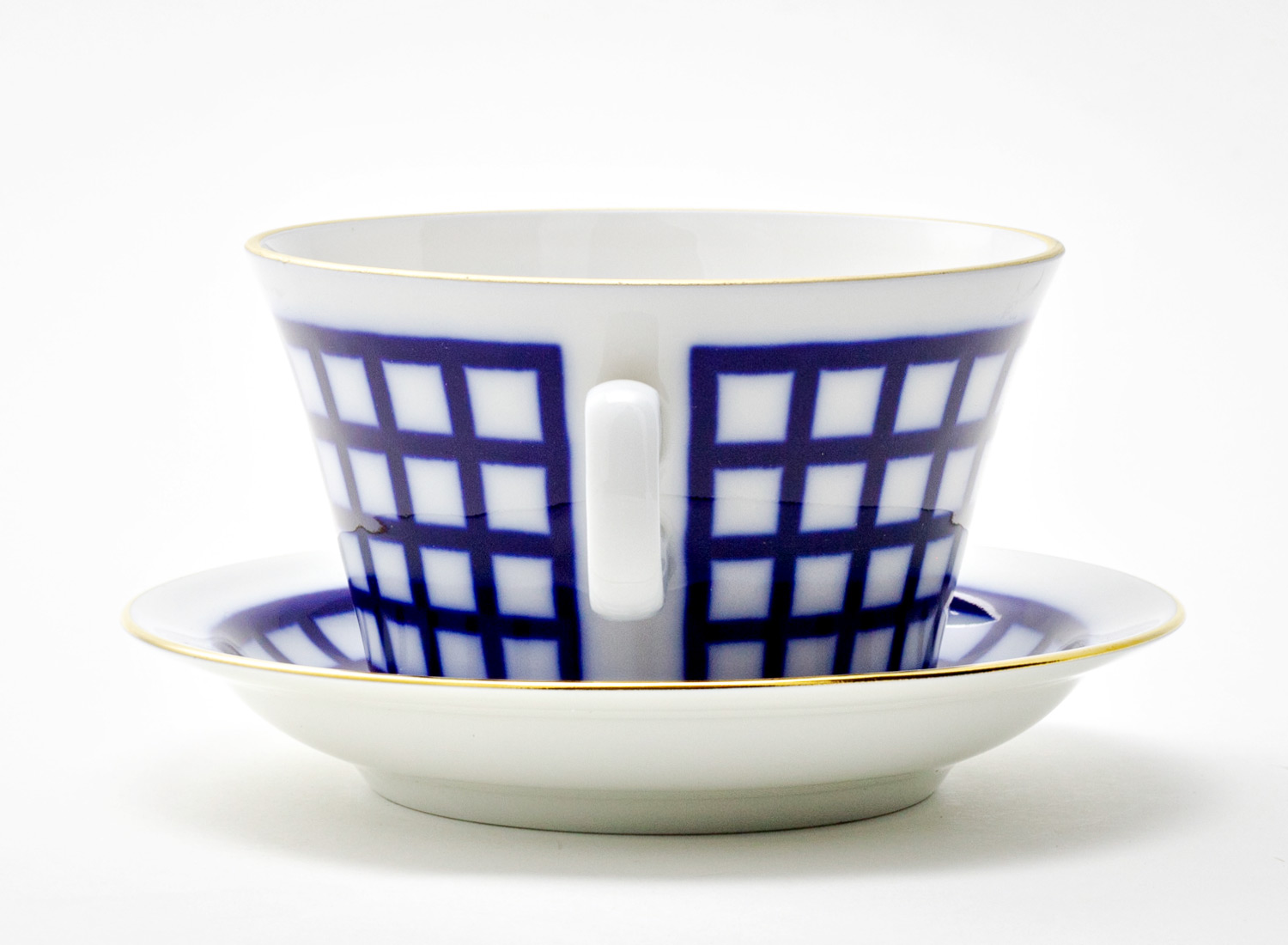 Чашка бульонная с блюдцем бульонная «Кобальтовая клетка» 1/2