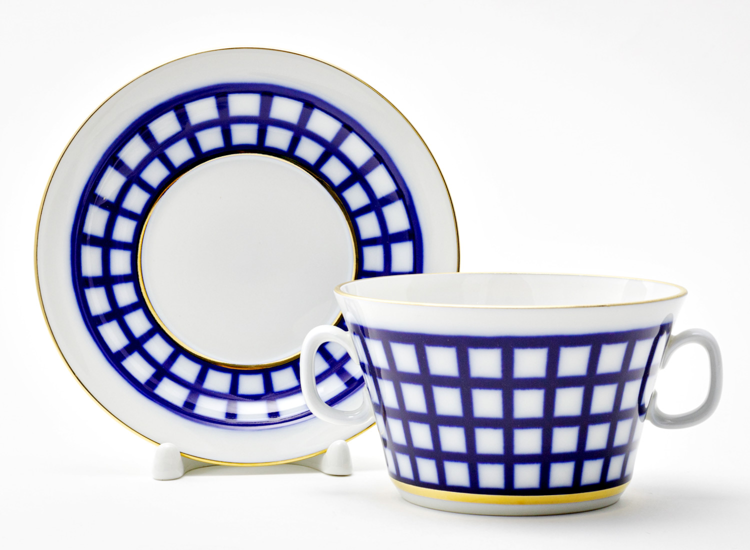 Чашка бульонная с блюдцем бульонная «Кобальтовая клетка» 1/2