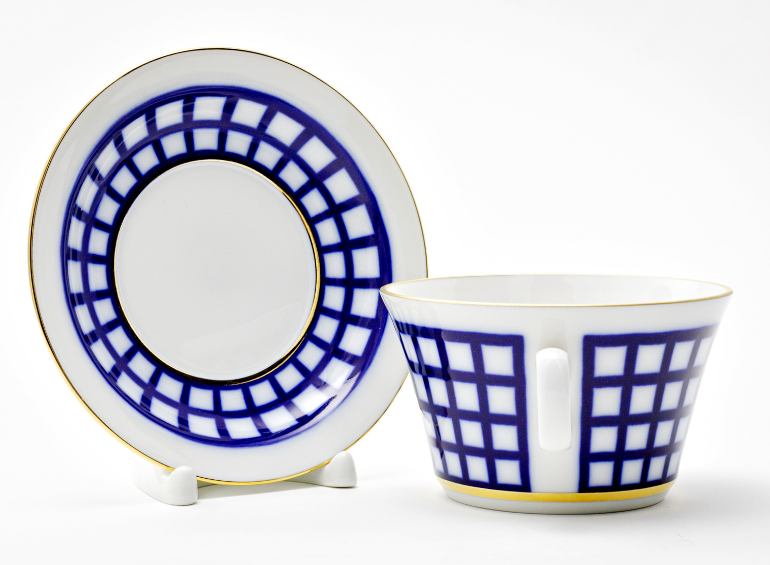 Чашка бульонная с блюдцем бульонная «Кобальтовая клетка» 1/2