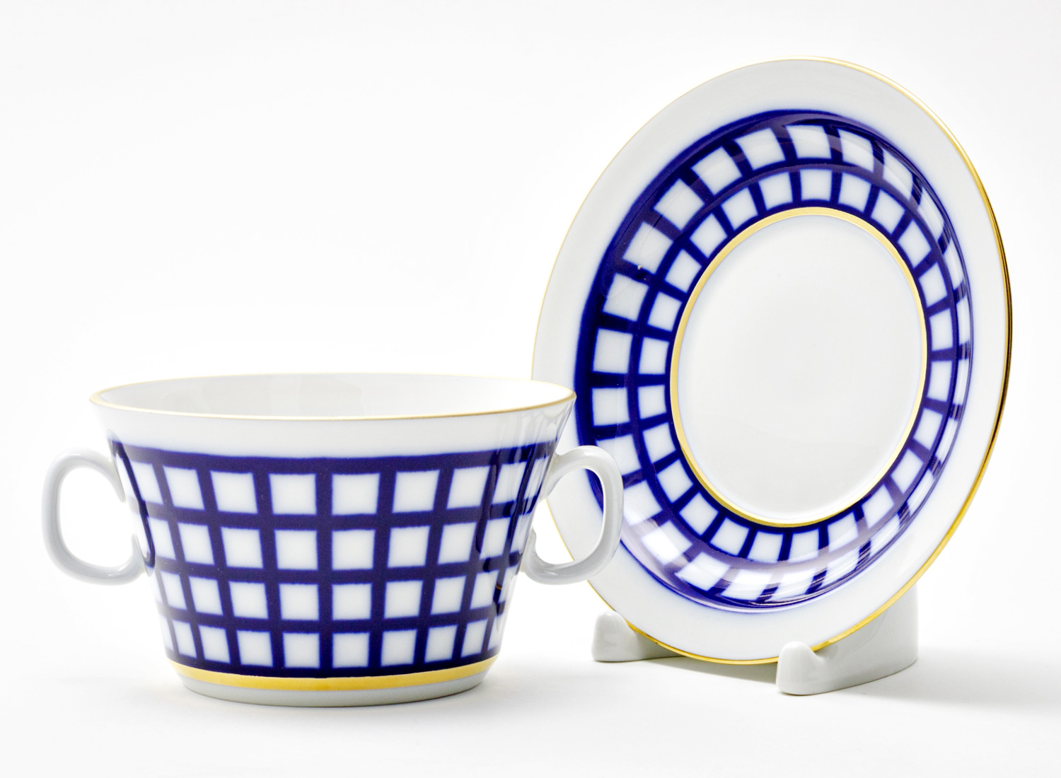 Чашка бульонная с блюдцем бульонная «Кобальтовая клетка» 1/2