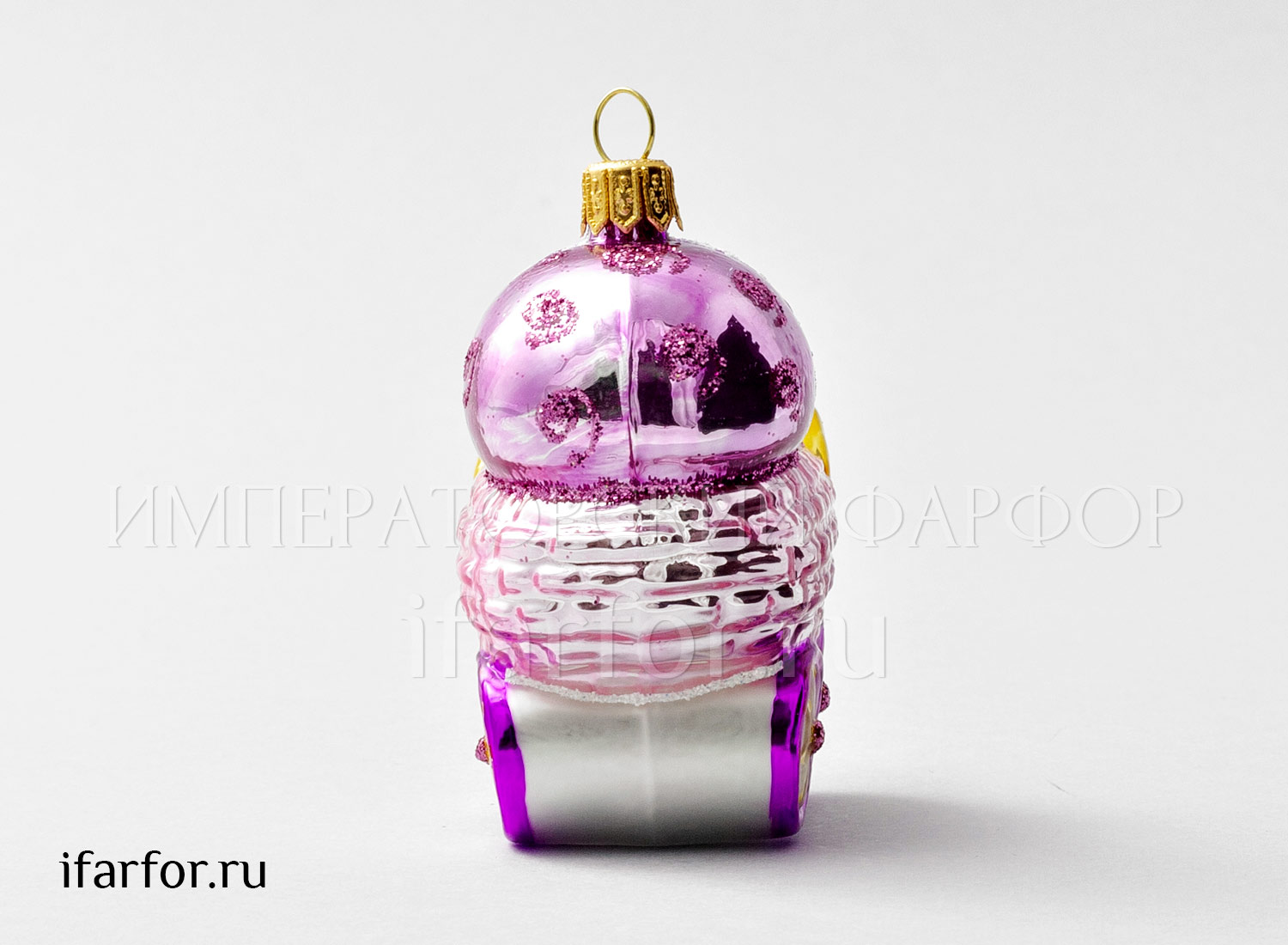 Елочная игрушка «Детская коляска розовая высокая»