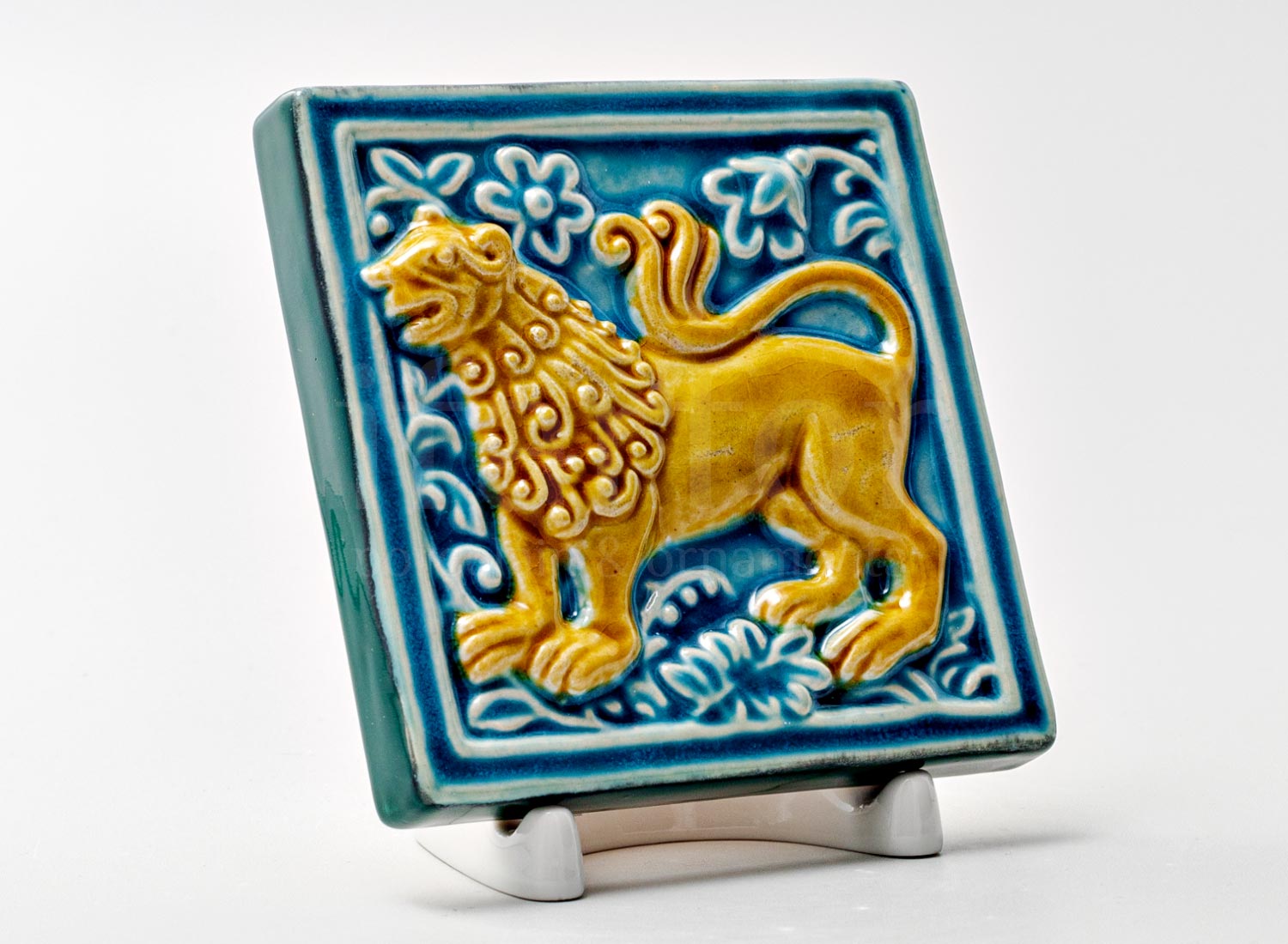 Изразец малый «Лев 3 бирюзовый»