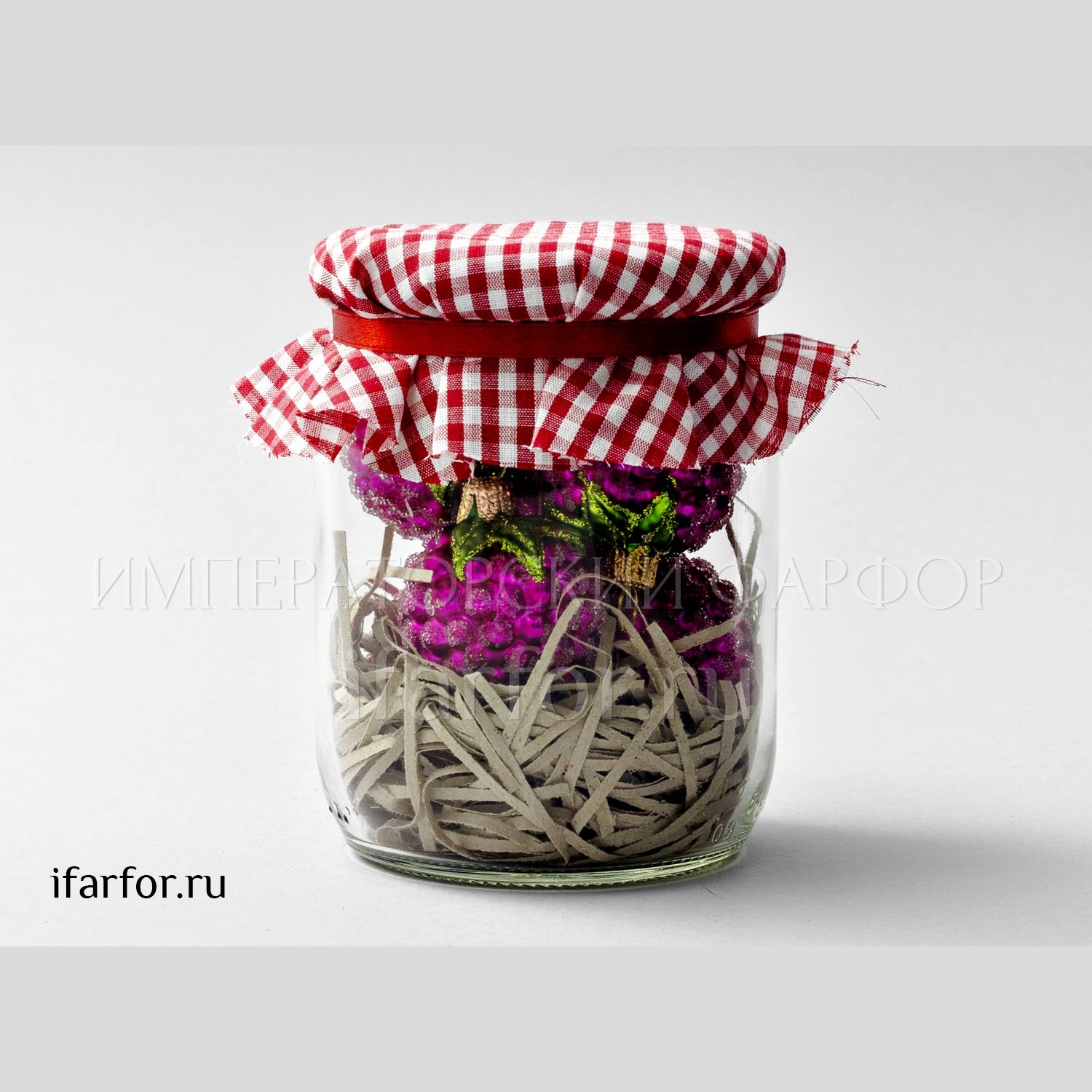 Елочная игрушка «Малина в банке (6 шт.)» Стекло. 85 x 115 мм.