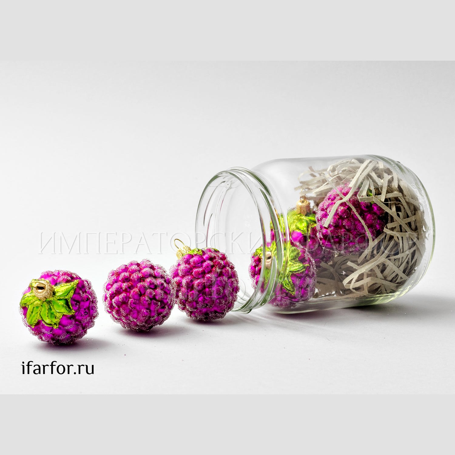 Елочная игрушка «Малина в банке (6 шт.)» Стекло. 85 x 115 мм.