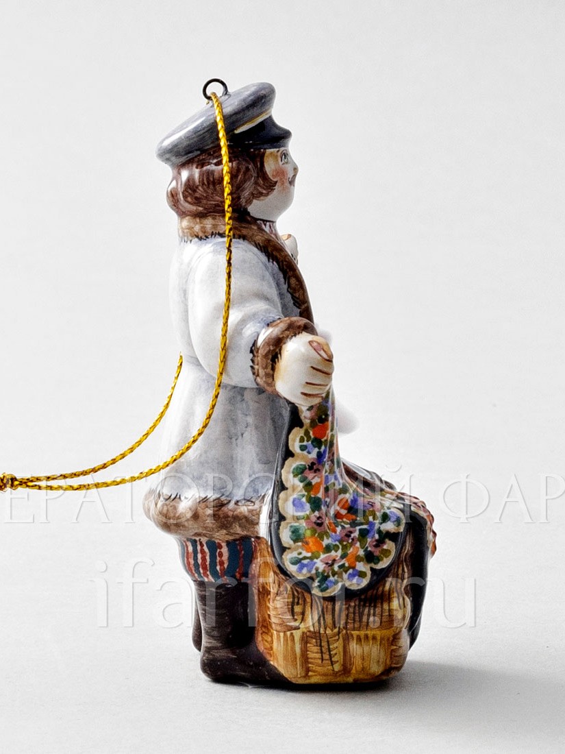 Елочная игрушка «Коробейник» Форма: Коробейник. Майолика. 65 x 100 мм.