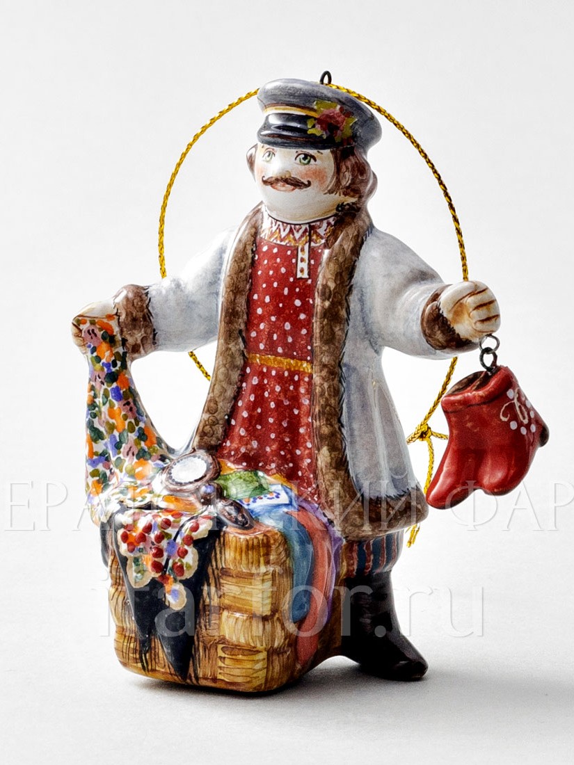 Елочная игрушка «Коробейник» Форма: Коробейник. Майолика. 65 x 100 мм.