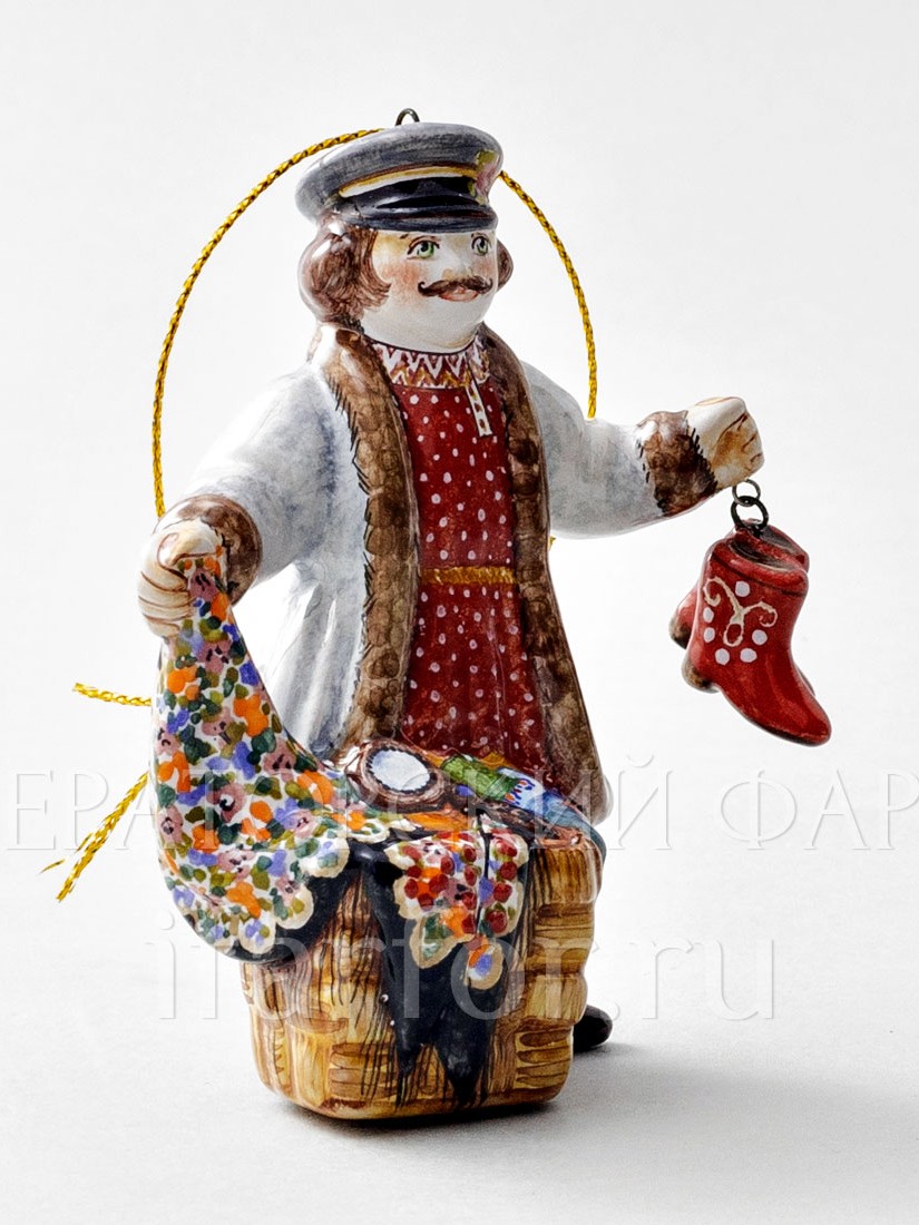 Елочная игрушка «Коробейник» Форма: Коробейник. Майолика. 65 x 100 мм.