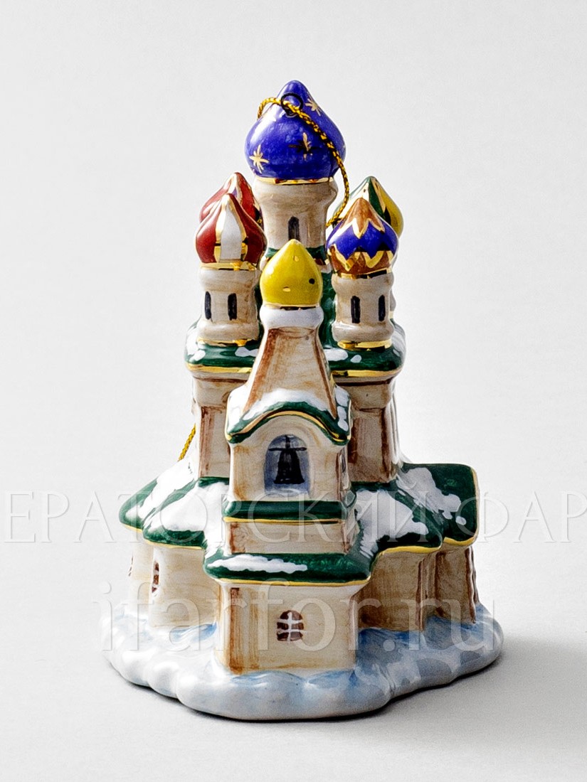 Елочная игрушка «Церквушка» Форма: Церквушка. Майолика. 78 x 100 мм.