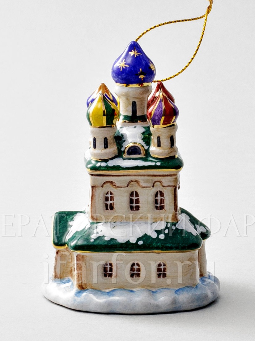 Елочная игрушка «Церквушка» Форма: Церквушка. Майолика. 78 x 100 мм.
