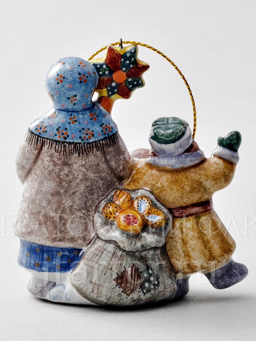 Елочная игрушка «Колядки» Форма: Колядки. Майолика. 75 x 85 мм.