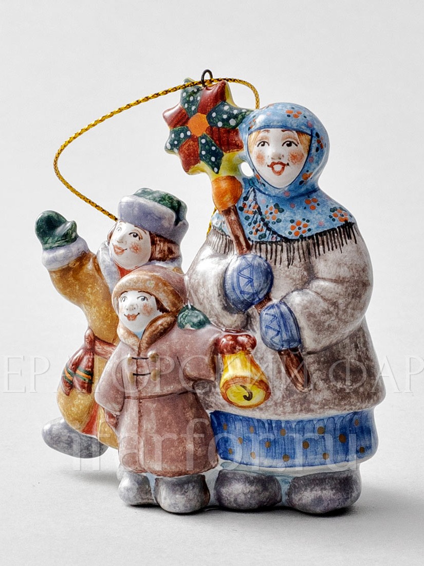 Елочная игрушка «Колядки» Форма: Колядки. Майолика. 75 x 85 мм.