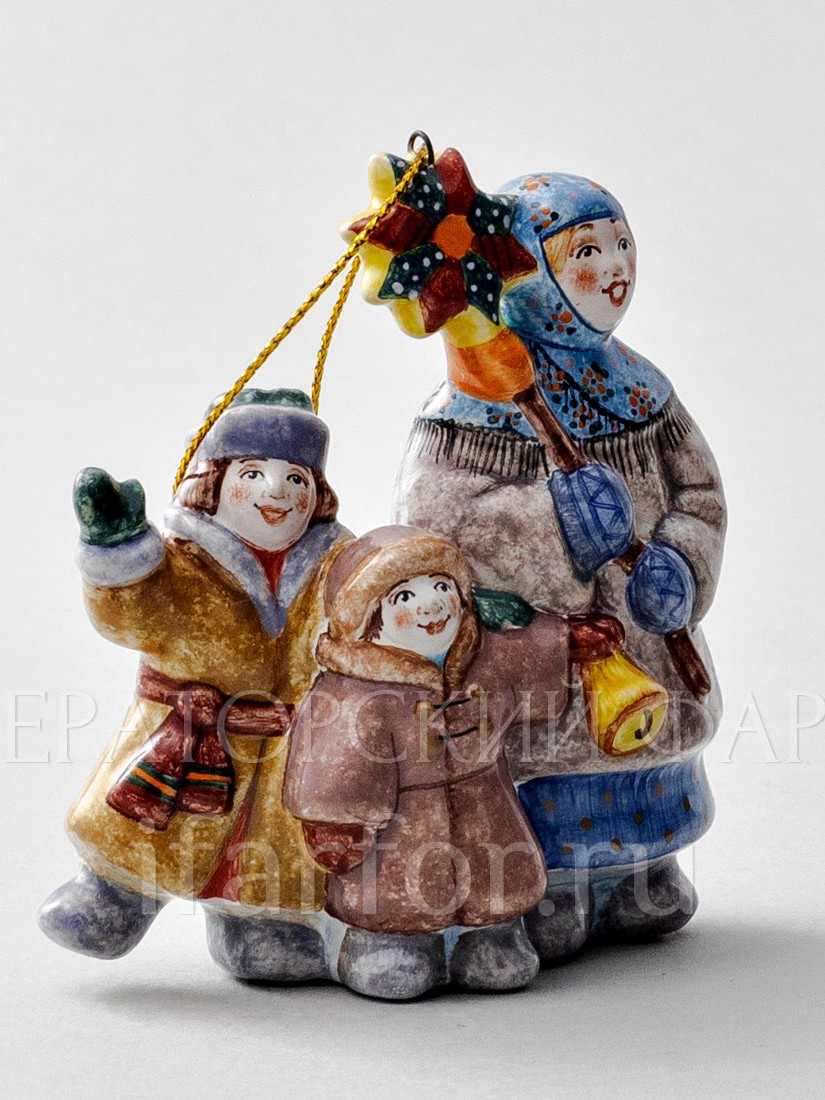 Елочная игрушка «Колядки» Форма: Колядки. Майолика. 75 x 85 мм.