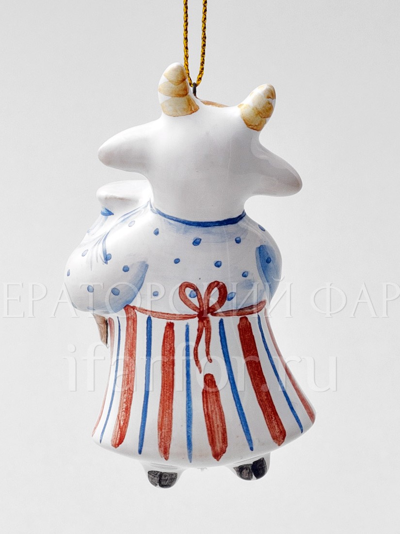 Елочная игрушка «Корова На здоровье» Форма: Корова На здоровье. Майолика. 40 x 80 мм.