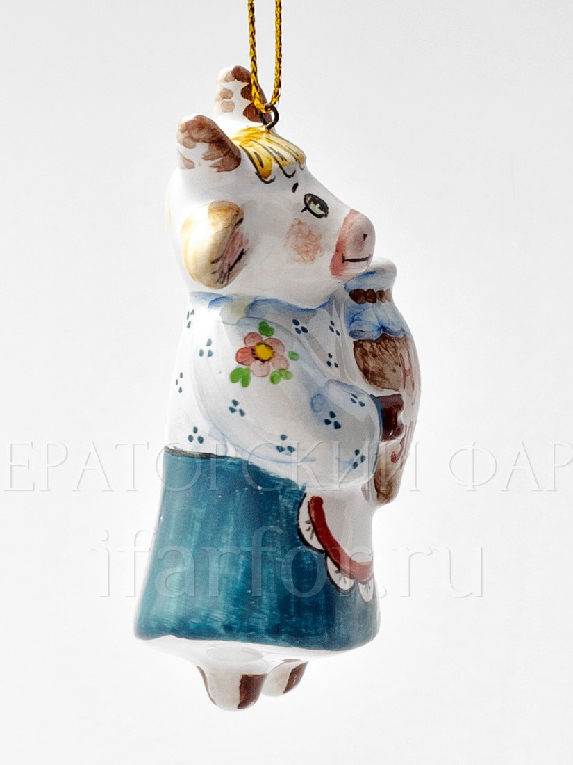 Елочная игрушка «Корова На здоровье» Форма: Корова На здоровье. Майолика. 40 x 80 мм.