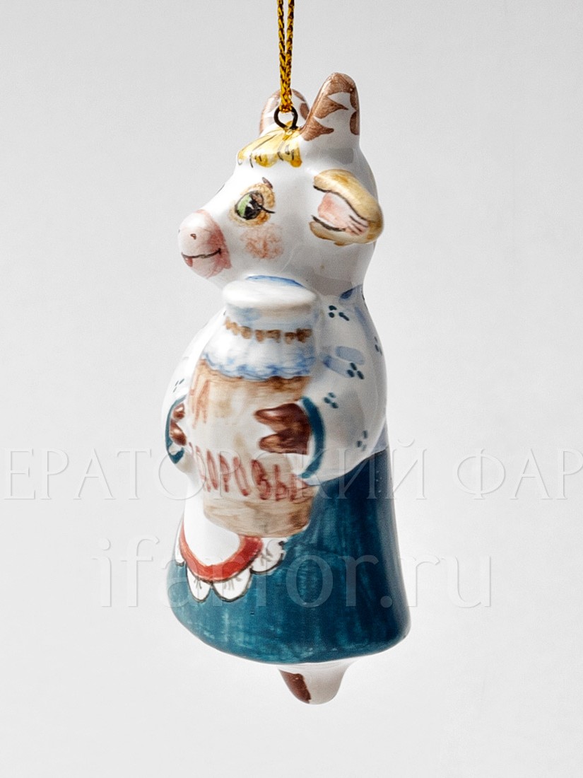 Елочная игрушка «Корова На здоровье» Форма: Корова На здоровье. Майолика. 40 x 80 мм.