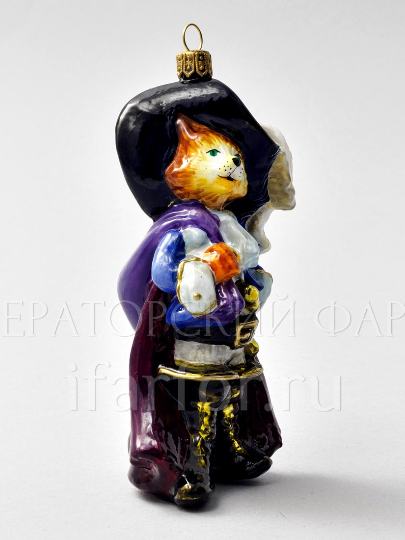 Елочная игрушка «Кот в сапогах» Стекло. 50 x 130 мм.