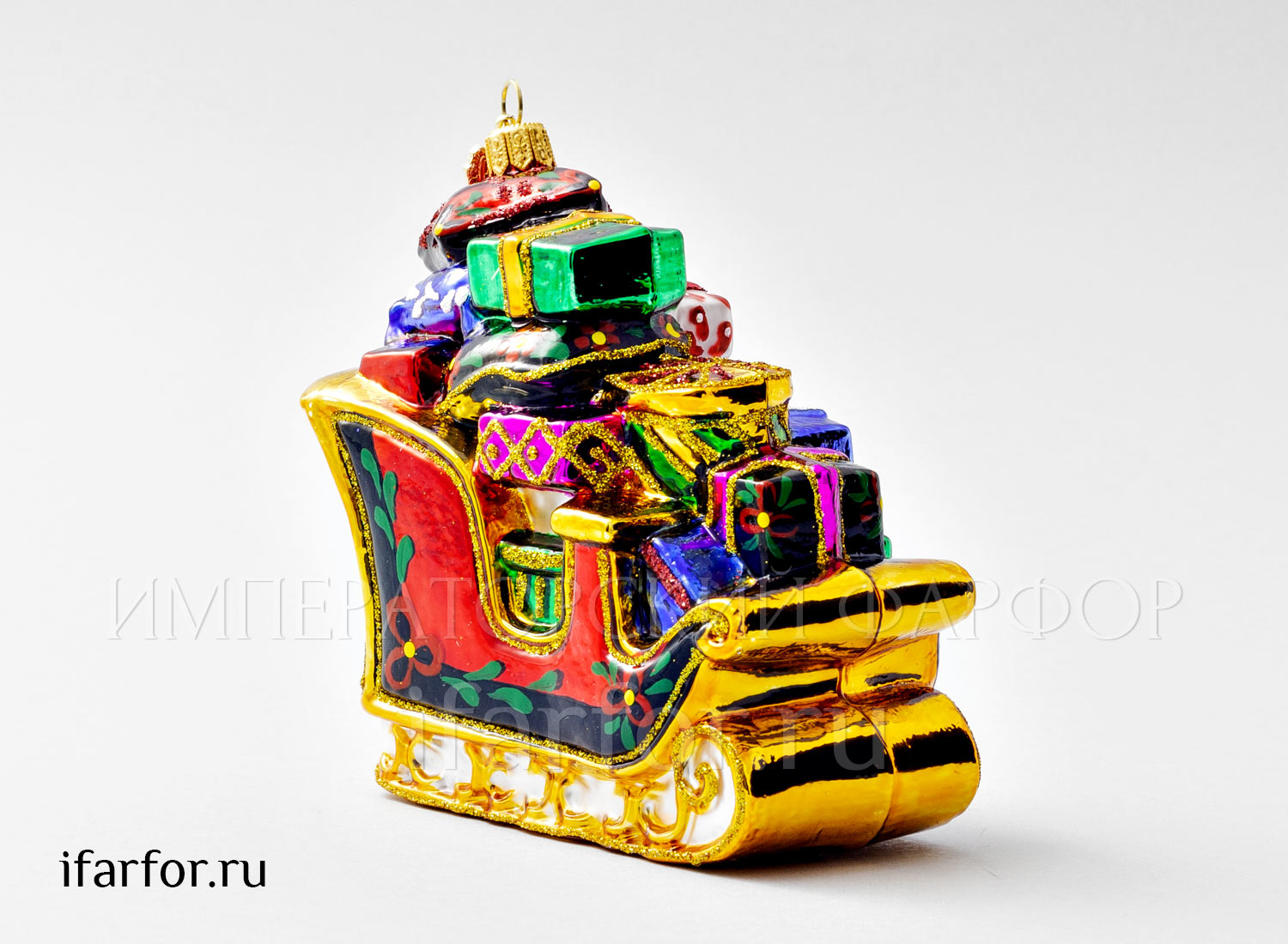 Елочная игрушка в подарочной коробке 210х130мм «Сани с подарками и подушками»