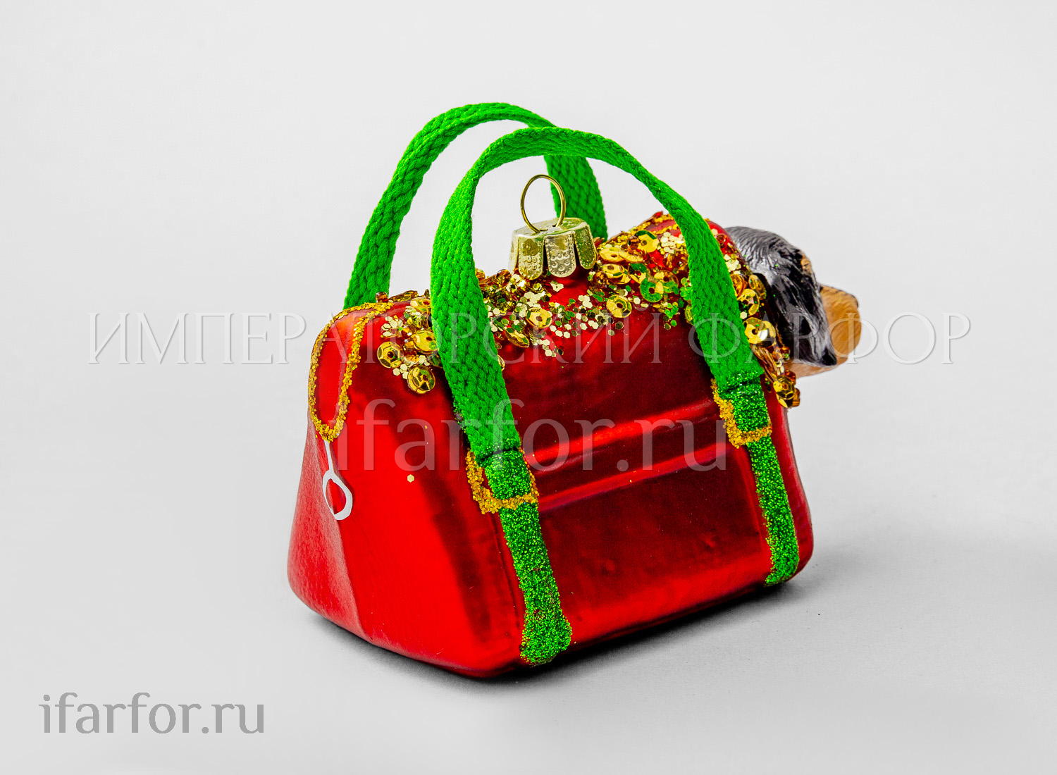 Елочная игрушка «Собачка в сумочке»
