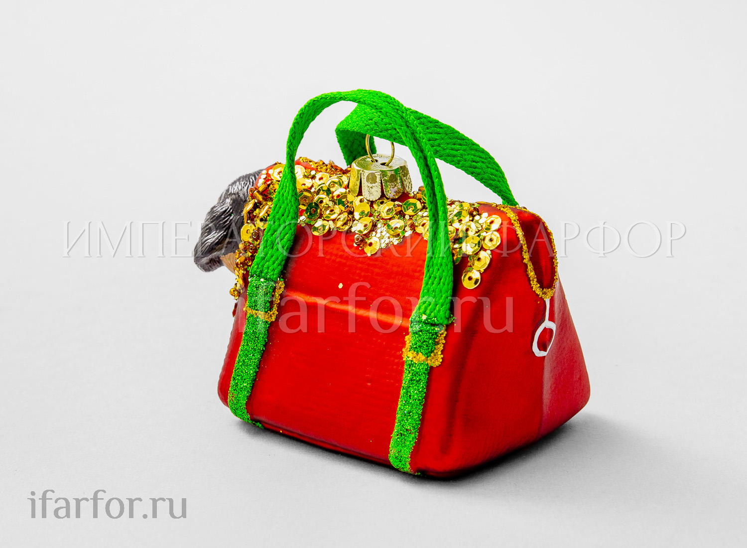 Елочная игрушка «Собачка в сумочке»