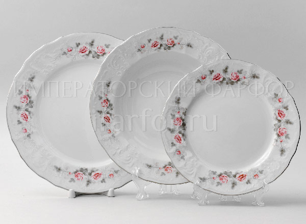 Набор тарелок столовый Бернадотт Серая роза платина 6/18 Бернадотт