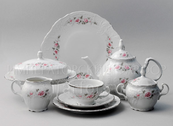 Сервиз чайный Бернадотт Серая роза платина 12/43 Бернадотт