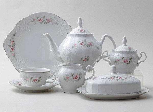 Сервиз чайный Бернадотт Серая роза платина 12/31 Бернадотт
