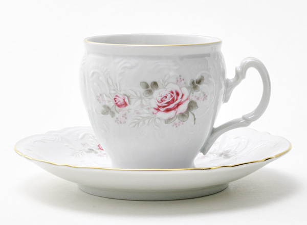 Чашка с блюдцем чайная Бернадотт Серая роза золото Бернадотт бочка