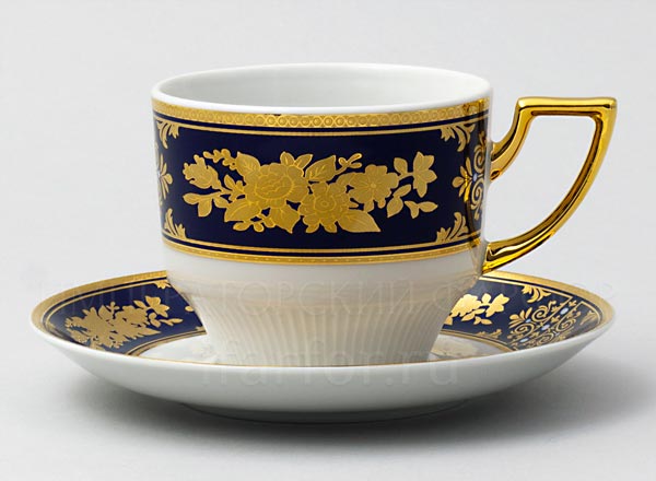 Cup and saucer tea Gold Rose Cobalt Louise