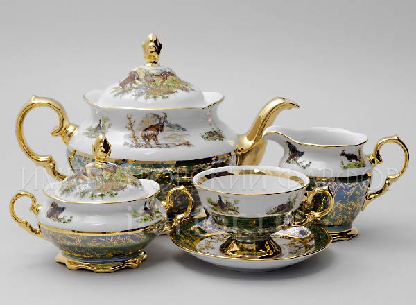 Сервиз чайный Охота Зеленая 6/17 STERNE PORCELAN