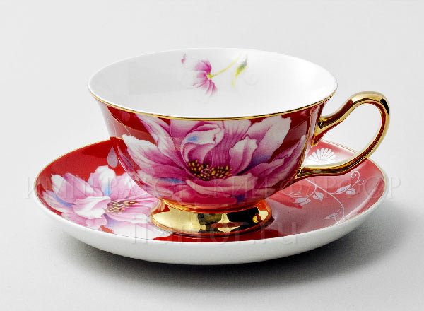 Чашка с блюдцем чайная Камелия Красный Royal Classics