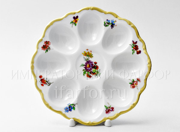 Поднос для яиц Мейсенский букет 2 Корона Круглый лоток на 8 яиц