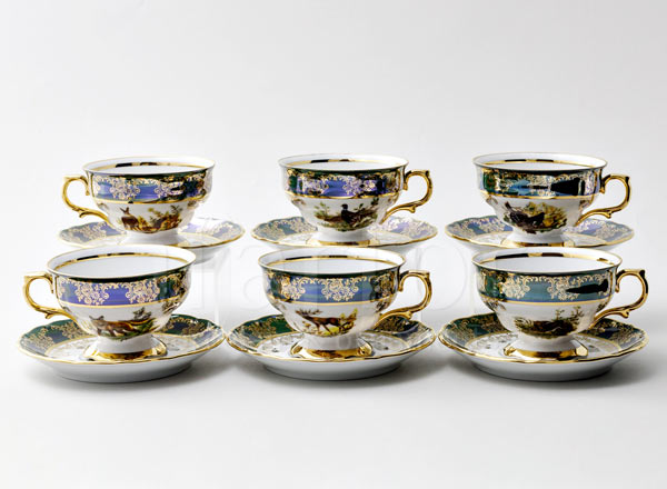 Set of caps and saucers Hunting Green 6/12 Aristokrat