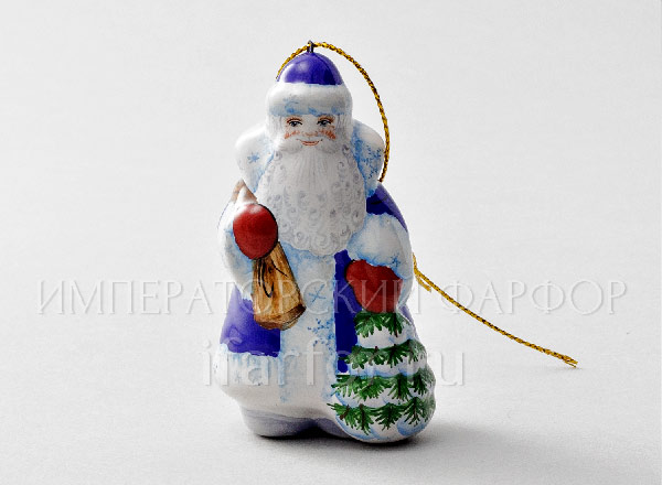 Christmas tree toy Santa Claus with a Christmas tree in a blue fur coat