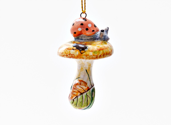 Christmas tree toy Mushrooms. Ginger with a snail 2
