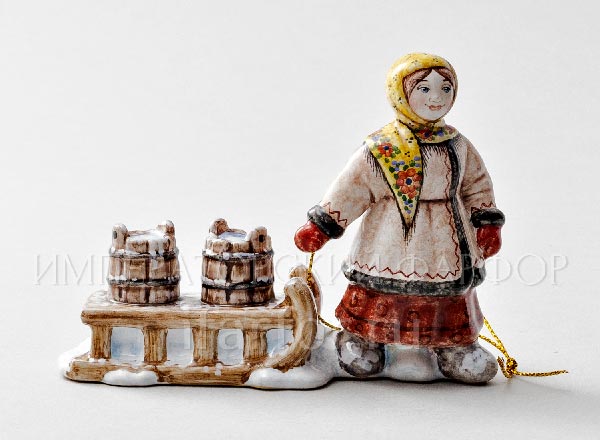 Елочная игрушка Крестьянка с санками