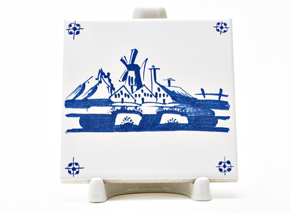 Tile Dutch. Village with a mill 