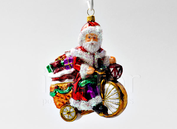 Елочная игрушка в подарочной коробке Дед Мороз на велосипеде