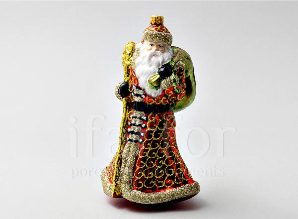 Елочная игрушка в подарочной коробке Дед Мороз в узорной шубе